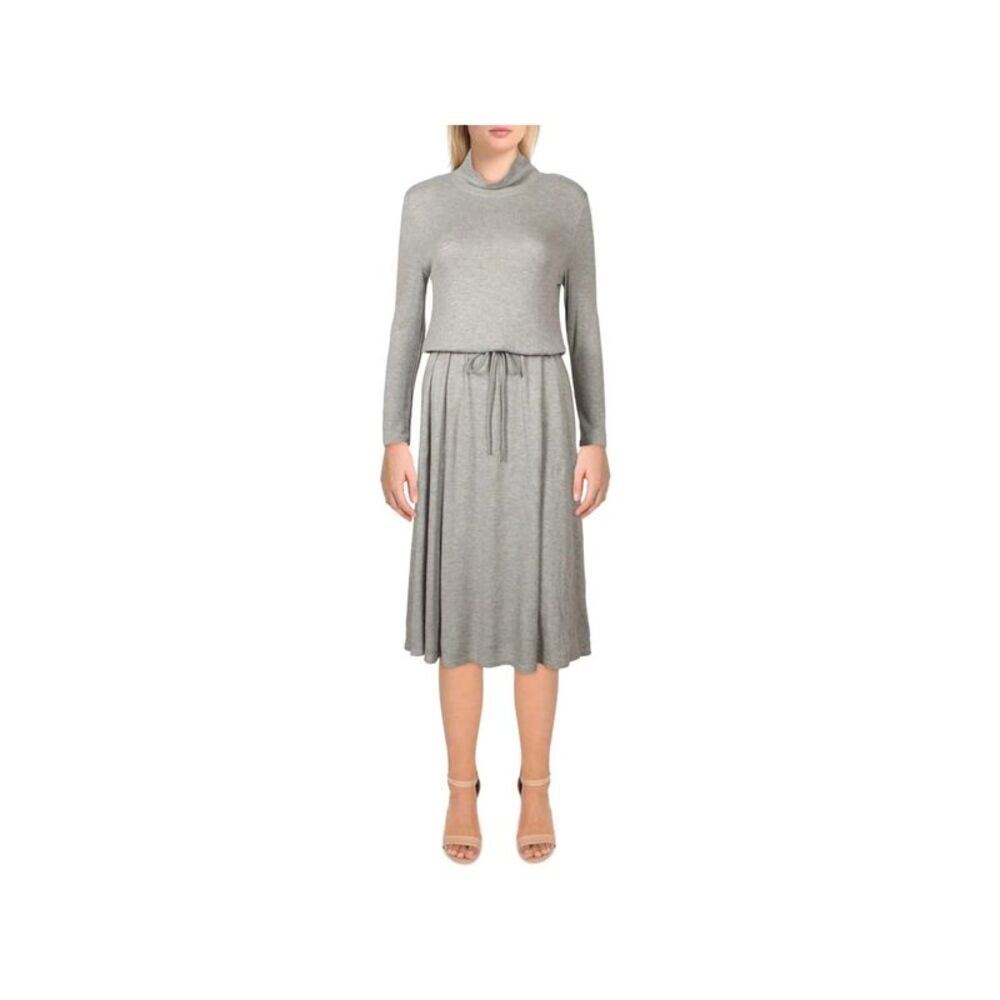 CALVIN KLEIN Womens Gray Waist 3/4 Sleeve Below The Knee Sweater Dress 6